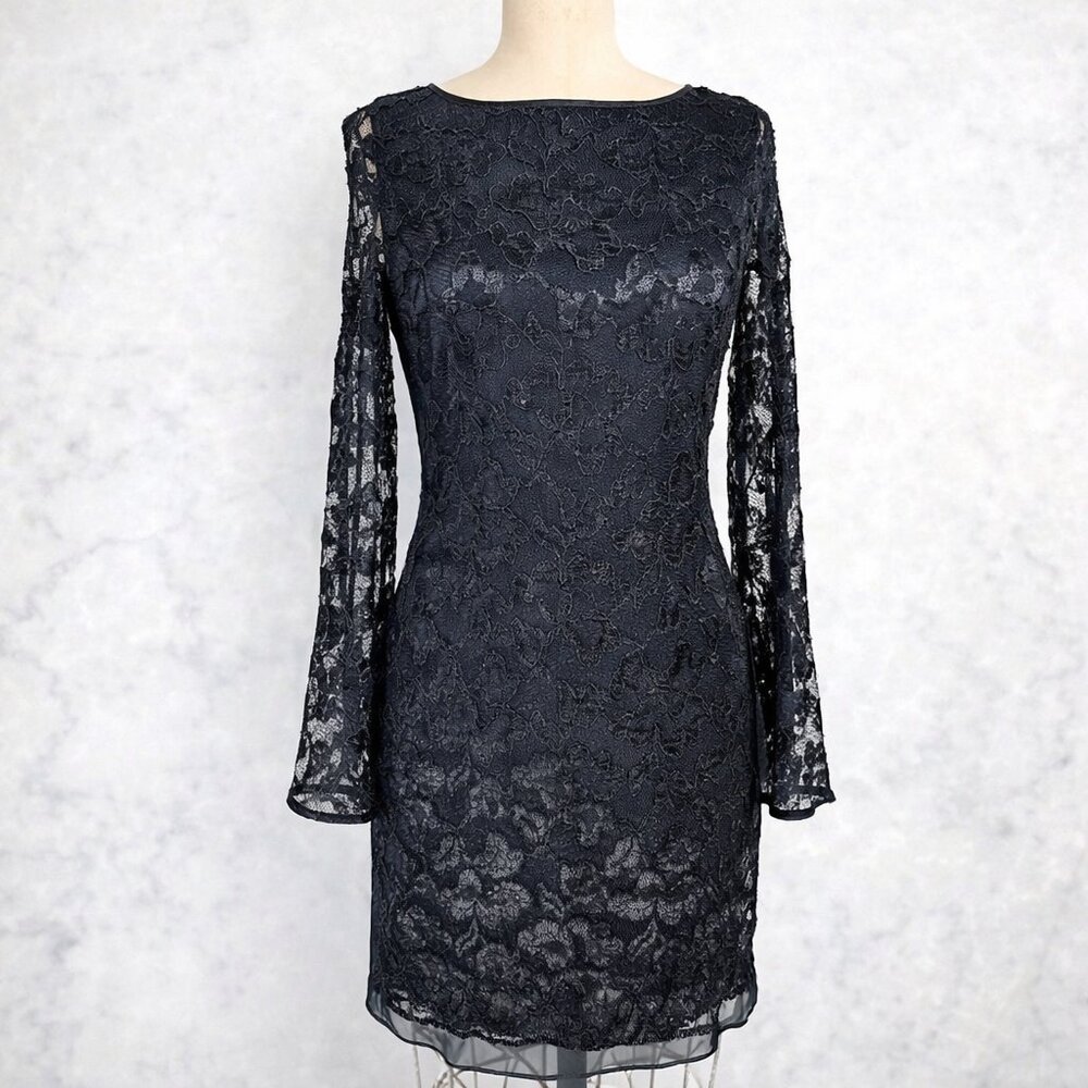 DVF Diane von Furstenberg Black Lace Bell Sleeve Cocktail Dress Size 6 Vintage